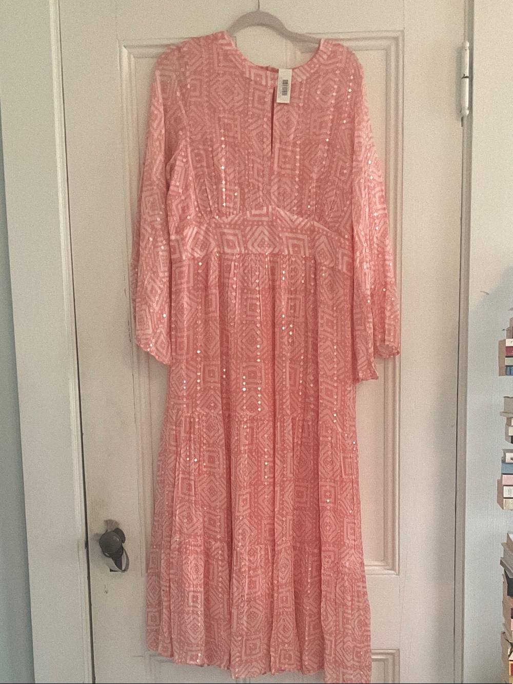 Oliphant Blush Pink Sequin Long Sleeve Maxi Dress